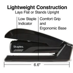 Staples One-Touch Desktop Stapler, 20 Sheet Capacity, Black (44436)