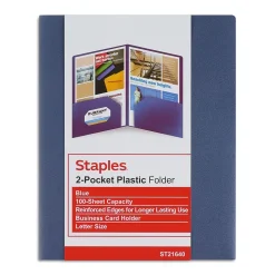 Staples 2-Pocket Plastic Presentation Folder, Dark Blue (21640-CC/20632)