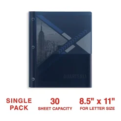 Staples 2-Pocket Plastic Presentation Folder with Fasteners, Navy (ST26389-CC)