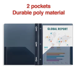 Staples 2-Pocket Plastic Presentation Folder with Fasteners, Navy (ST26389-CC)