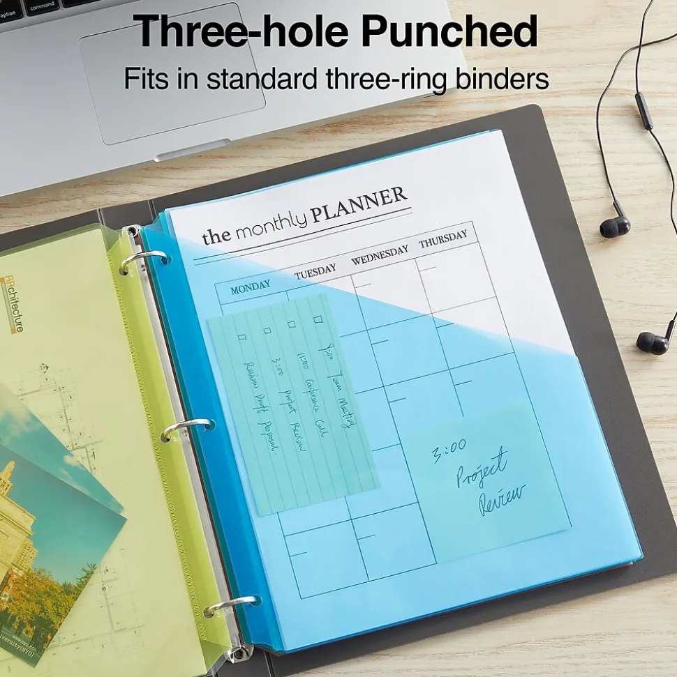 Staples Poly Binder Pocket, 3-Hole Punched, Assorted Colors, 5/Pack (ST15158-CC)