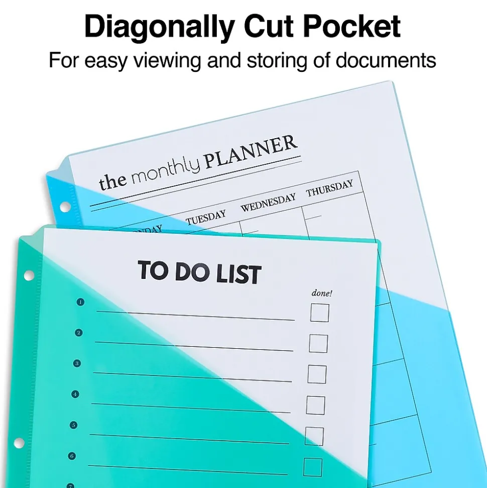 Staples Poly Binder Pocket, 3-Hole Punched, Assorted Colors, 5/Pack (ST15158-CC)