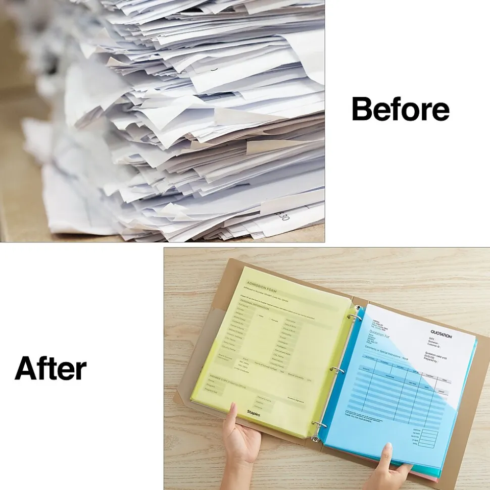 Staples Poly Binder Pocket, 3-Hole Punched, Assorted Colors, 5/Pack (ST15158-CC)