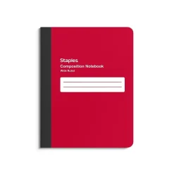 Staples Poly Composition Notebook, 7.5" x 9.75", Wide Ruled, 80 Sheets, Red (ST55088)