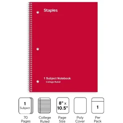Staples® Poly 1-Subject Notebook, 8