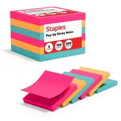 Staples Pop-up Notes, 3" x 3", Tropics Collection, 100 Sheet/Pad, 6 Pads/Pack (S33BRP6/52559)