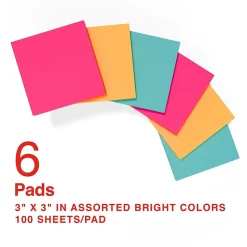 Staples Pop-up Notes, 3" x 3", Tropics Collection, 100 Sheet/Pad, 6 Pads/Pack (S33BRP6/52559)