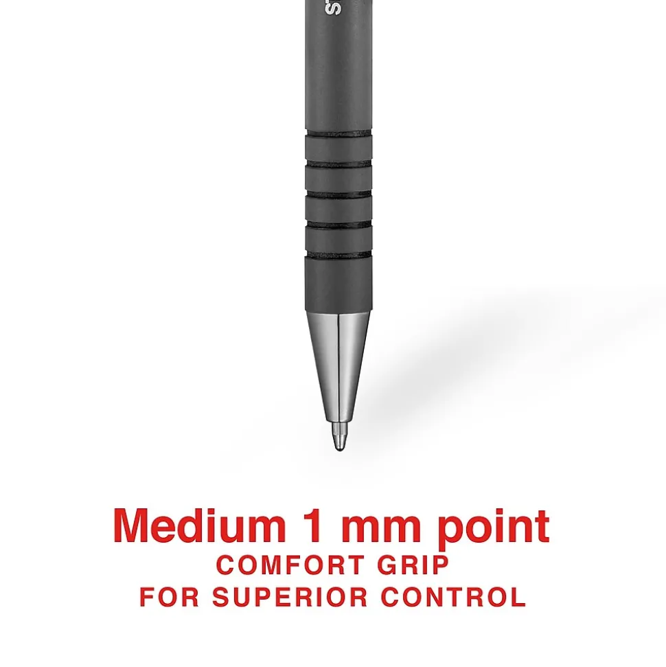 Staples Postscript Retractable Ballpoint Pens, Medium Point, Black Ink, Dozen (18262)