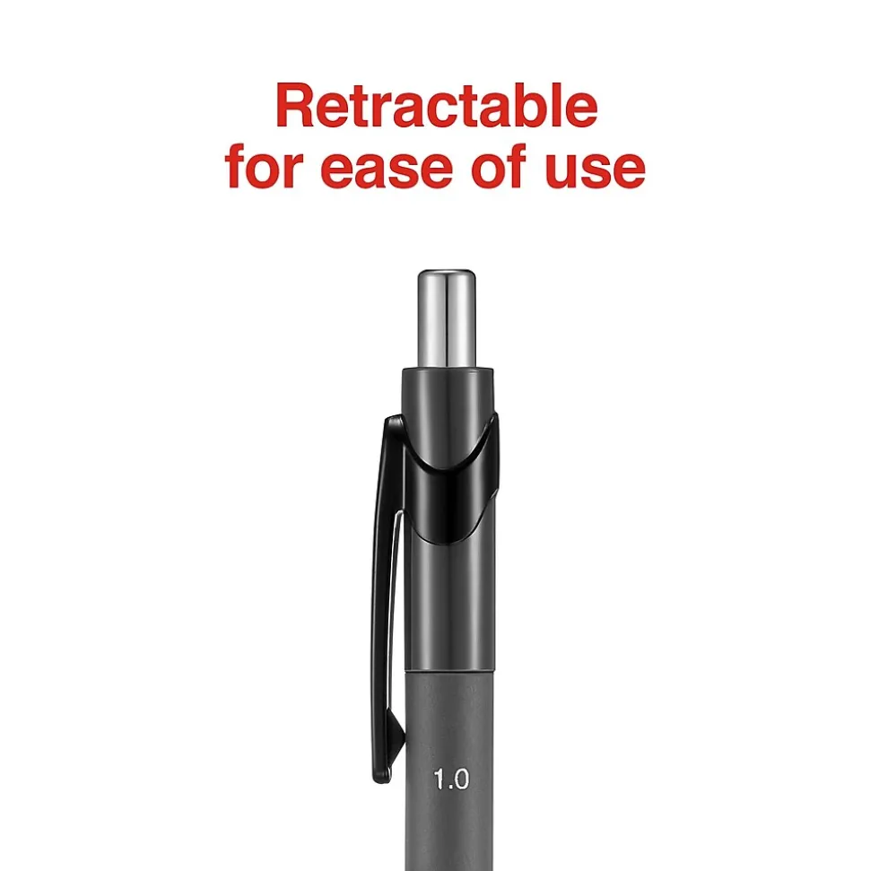 Staples Postscript Retractable Ballpoint Pens, Medium Point, Black Ink, Dozen (18262)