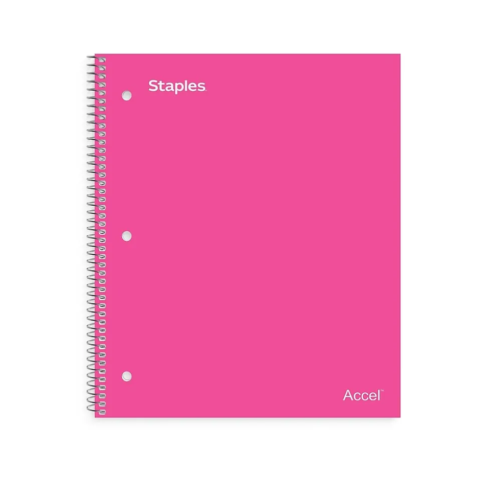 Staples Premium Poly 1-Subject Notebook, 8.5" x 11", College Ruled, 100 Sheets, Pink (ST51448D)