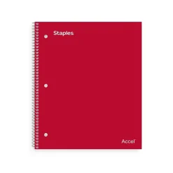 Staples Premium Poly 1-Subject Notebook, 8.5" x 11", College Ruled, 100 Sheets, Red (ST20952D)