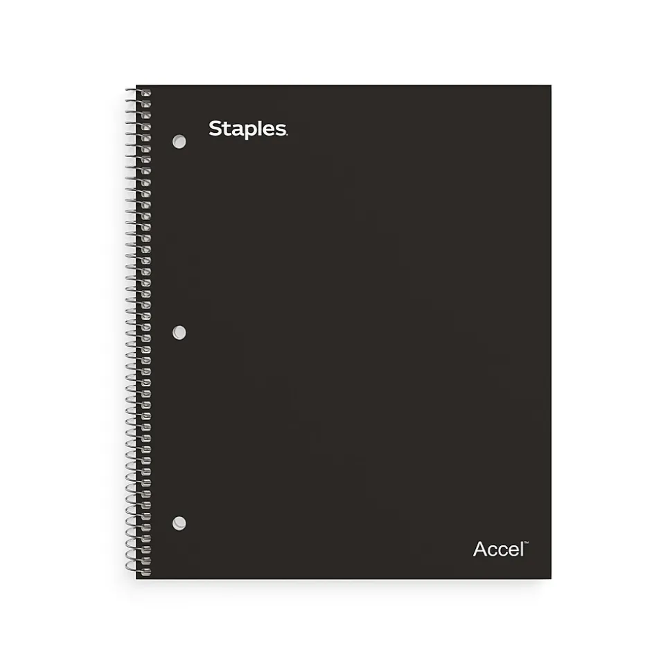 Staples Premium Poly 1-Subject Notebook, 8" x 10.5", Wide Ruled, 100 Sheets, Black (TR20956)