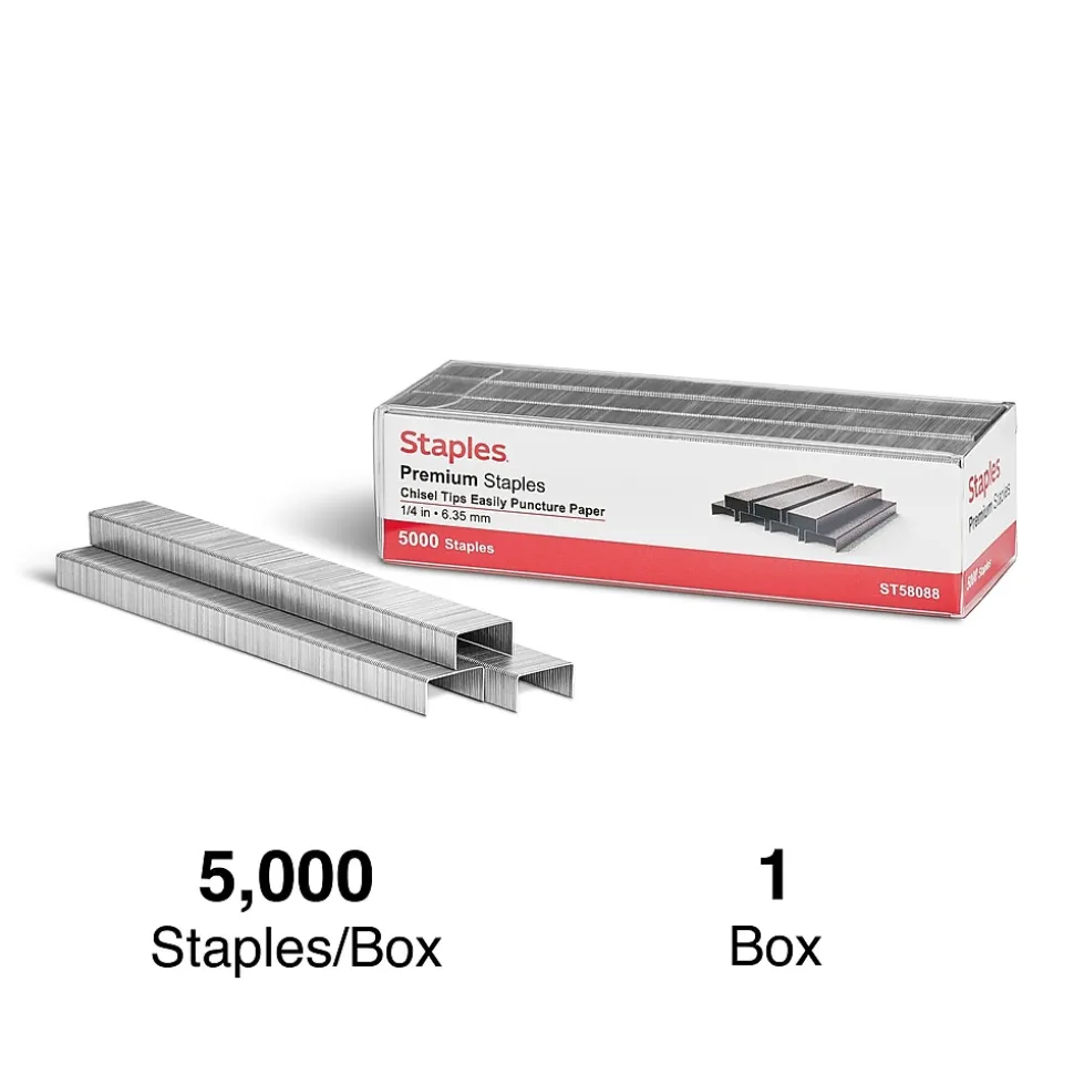 Staples Premium Staples, 1/4" Leg Length, 5000/Box (TR58088)