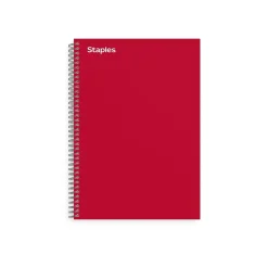Staples Premium 3-Subject Notebook, 5.88" x 9.5", College Ruled, 138 Sheets, Red (ST58353)