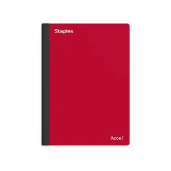 Staples Premium 2-Subject Notebook, 6" x 9.5", College Ruled, 100 Sheets, Red (TR58327)