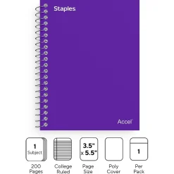 Staples Premium 1-Subject Notebook, 3.5" x 5.5", College Ruled, 200 Sheets, Purple (ST58290D)