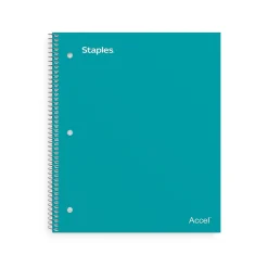 Staples Premium 3-Subject Notebook, 8.5" x 11", College Ruled, 150 Sheets, Teal (ST58316)