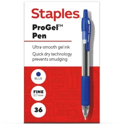 Staples ProGel™ Retractable Gel Pen, Fine Point, 0.7mm, Blue Ink, 36/Pack (ST62108)