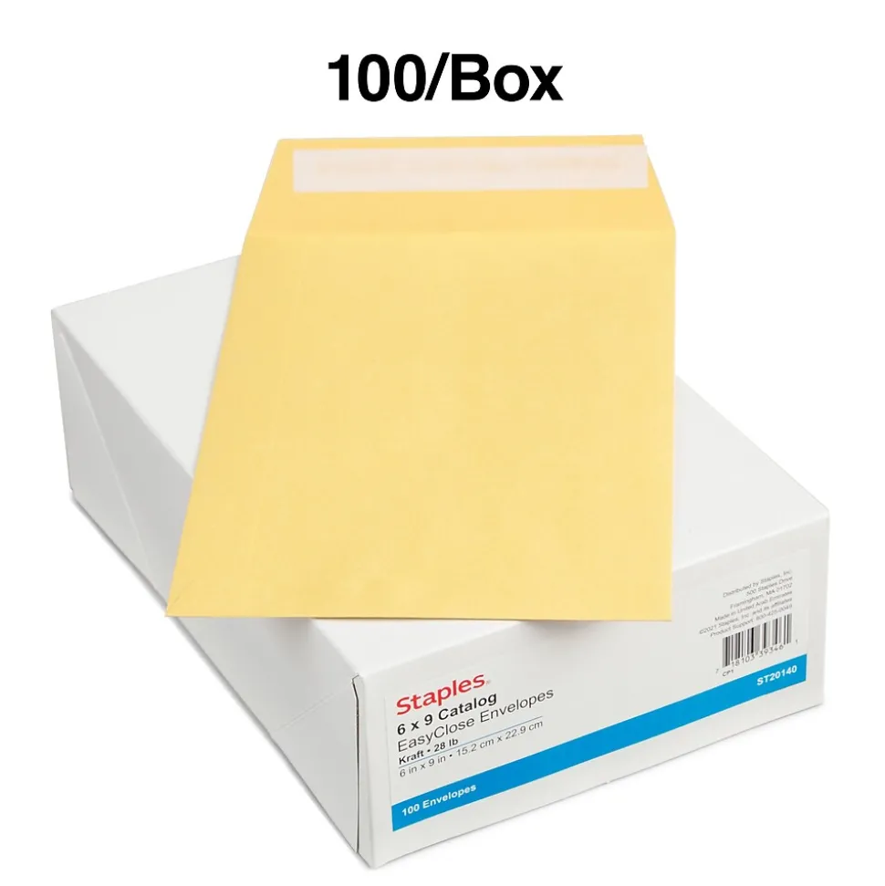 Staples QuickStrip EasyClose Kraft Self Seal #1 Catalog Envelopes, 6" x 9", Kraft, 100/Box (ST20140/20140)
