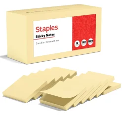 Staples Recycled Notes, 3" x 3", Sunshine Collection, 100 Sheet/Pad, 12 Pads/Pack (S33YR12/52564)