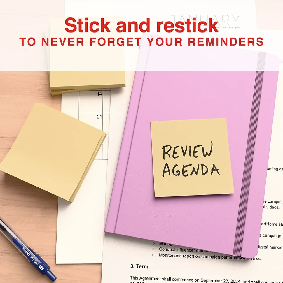 Staples Recycled Notes, 3" x 3", Sunshine Collection, 100 Sheet/Pad, 12 Pads/Pack (S33YR12/52564)