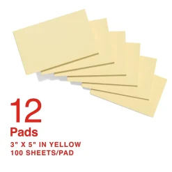 Staples Recycled Notes, 3" x 5", Sunshine Collection, 100 Sheet/Pad, 12 Pads/Pack (S-35YR12/52571)