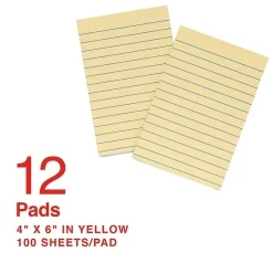 Staples Recycled Notes, 4" x 6", Sunshine Collection, Lined, 100 Sheet/Pad, 12 Pads/Pack (S-46YR12)