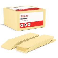 Staples Recycled Notes, 3" x 3", Sunshine Collection, 100 Sheet/Pad, 36 Pads/Pack (S-33YR36)