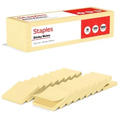 Staples Recycled Notes, 3" x 3", Sunshine Collection, 100 Sheet/Pad, 18 Pads/Pack (S-33YR18/52569)