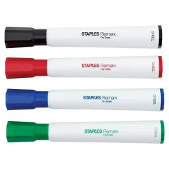 Staples Remarx Dry Erase Markers, Chisel Point, Assorted, 4/Pack (29205)