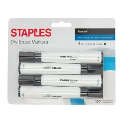 Staples Remarx Dry Erase Markers, Chisel Point, Black, 4/Pack (29210)