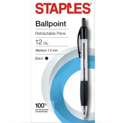 Staples® Retractable Ballpoint Pens, Medium Point, 1.0mm, Black Ink, Dozen (50793-CC)