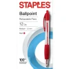 Staples Retractable Ballpoint Pens, Medium Point, Red Ink, Dozen (50792)