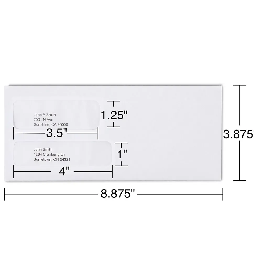 Staples Security Tinted #9 Double Window Envelopes, 3 7/8" x 8 7/8", White, 500/Box (ST266759-CC)