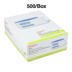 Staples Security Tinted #9 Double Window Envelopes, 3 7/8