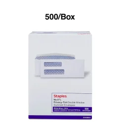 Staples Security Tinted #8 Business Envelopes, 3 5/8