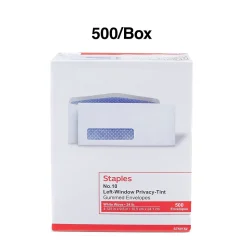 Staples Security Tinted #10 Window Envelopes, 4 1/8