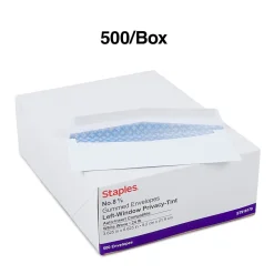 Staples Security Tinted #8 5/8 Business Envelopes, 3 5/8