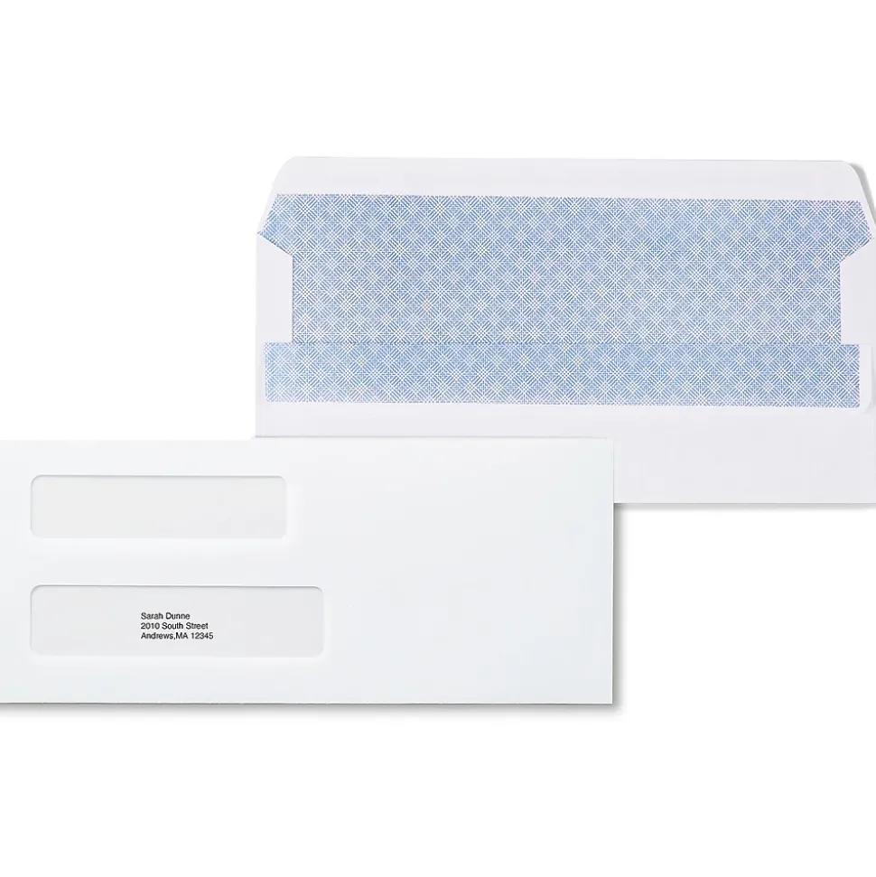 Staples Self Seal Self Seal Security Tinted #9 Double Window Envelopes, 3 7/8" x 8 7/8", White, 500/Box (ST28731-CC)