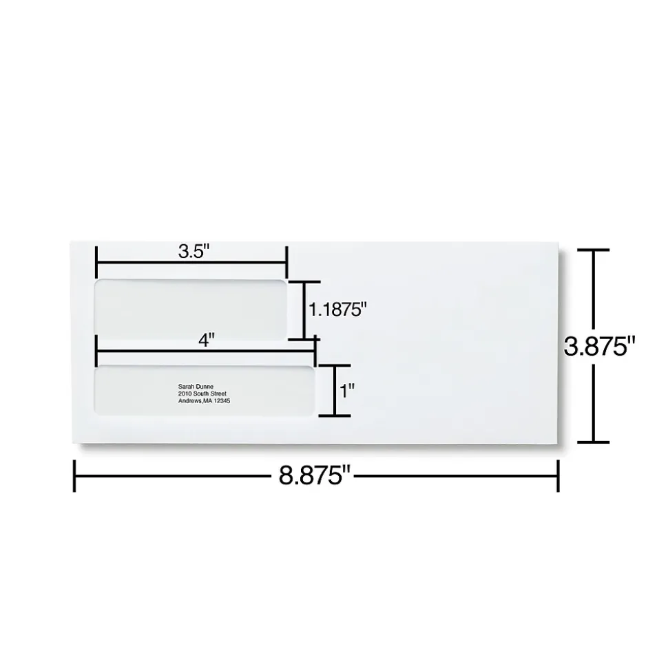 Staples Self Seal Self Seal Security Tinted #9 Double Window Envelopes, 3 7/8" x 8 7/8", White, 500/Box (ST28731-CC)