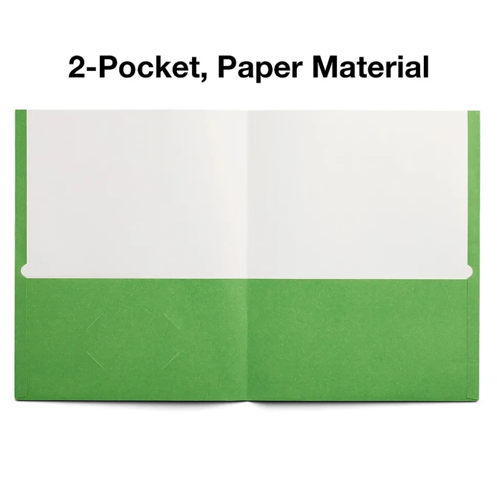 Staples Smooth 2-Pocket Paper Folder, Green, 25/Box (ST27533)
