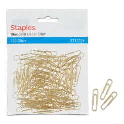 Staples Standard Paper Clips, Gold, 100/PK (21382)