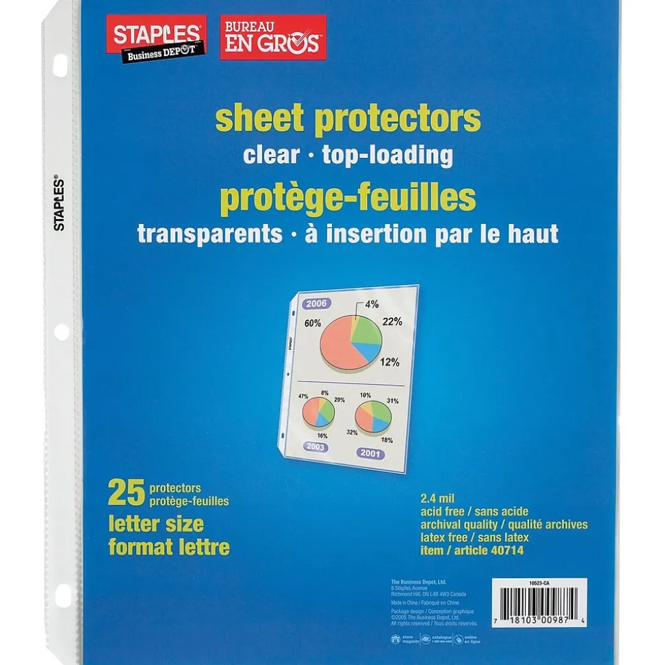 Staples Standard Weight Sheet Protectors, Clear, 25/Box (10523-US)