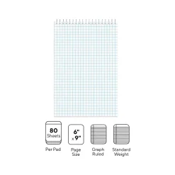 Staples Steno Pads, 6" x 9", Graph Ruled, White, 80 Sheets/Pad, 6 Pads/Pack (ST57352)