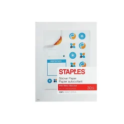 Staples Sticker Paper, 8.5" x 11", White Matte, 30/Pack (70972)