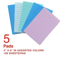 Staples Stickies Standard Notes, 4" x 6" Assorted, 100 Sheets/Pad, 5 Pads/Pack (S-46WC5/52573)