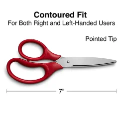 Staples Student 7" Stainless Steel Scissors, Pointed Tip, Red (TR55049)