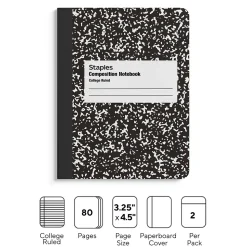 Staples 1-Subject Composition Notebooks, 3.25