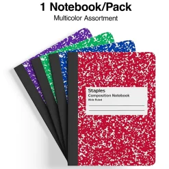 Staples 1-Subject Composition Notebooks, 7.5" x 9.75", Wide Ruled, 100 Sheets (ST55077C)