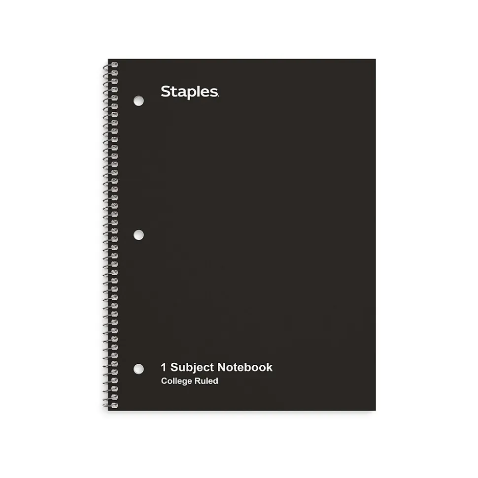 Staples 1-Subject Notebook, 8" x 10.5", College Ruled, 70 Sheets, Black (TR27499)